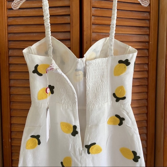 NEW Anthropologie Red Carter Linen Lemon Embroidered Mini Dress - Picture 7 of 16